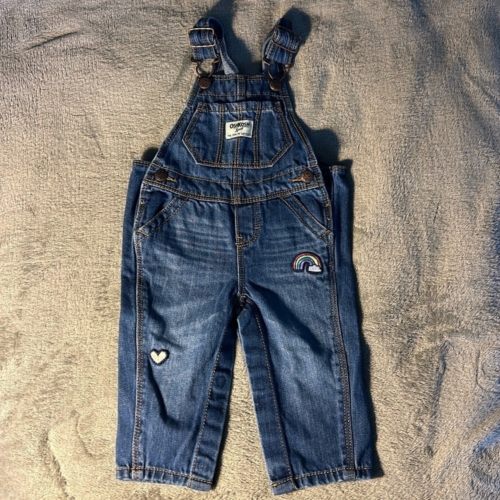 Like New Oshkosh bgosh Overalls 3-6m heart and rainbow patch